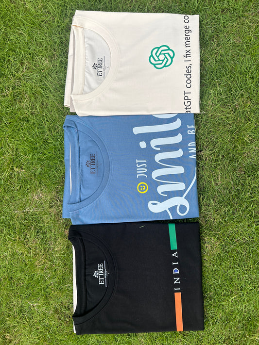 [Combo: 3 T-shirts] - Black, Blue and Off white